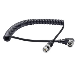 Cable SDI UHD de BNC Macho codo 90º a BNC Macho recto 180º en espiral, 60cm en reposo y hasta 2mts estirado